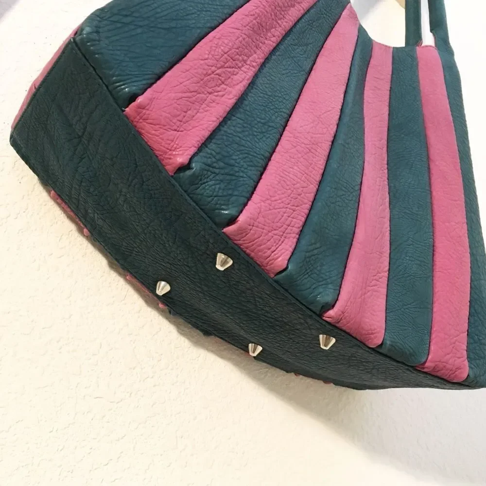 Pink & Teal Striped Hobo Bag